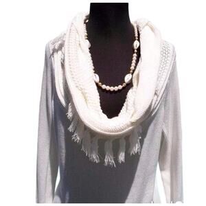 Cache Ivory Peek A Boo Knit Top Exaggerated Collar Tunic Stretch New $118 NWT